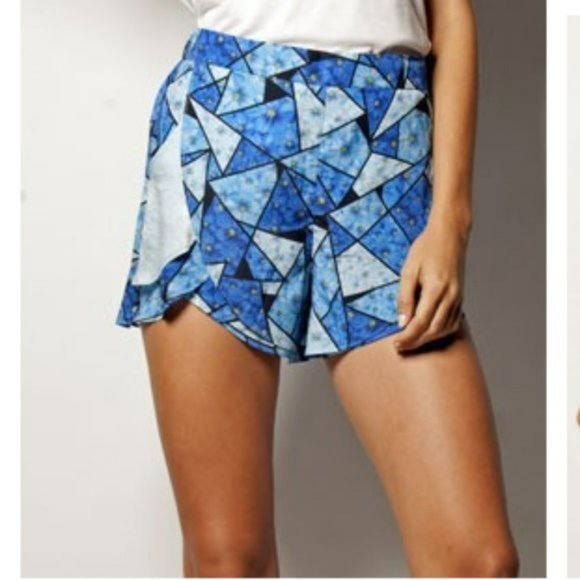 PREMONITION Aura Play High Waisted Blue Ruffle Dress Shorts - Picture 2 of 8